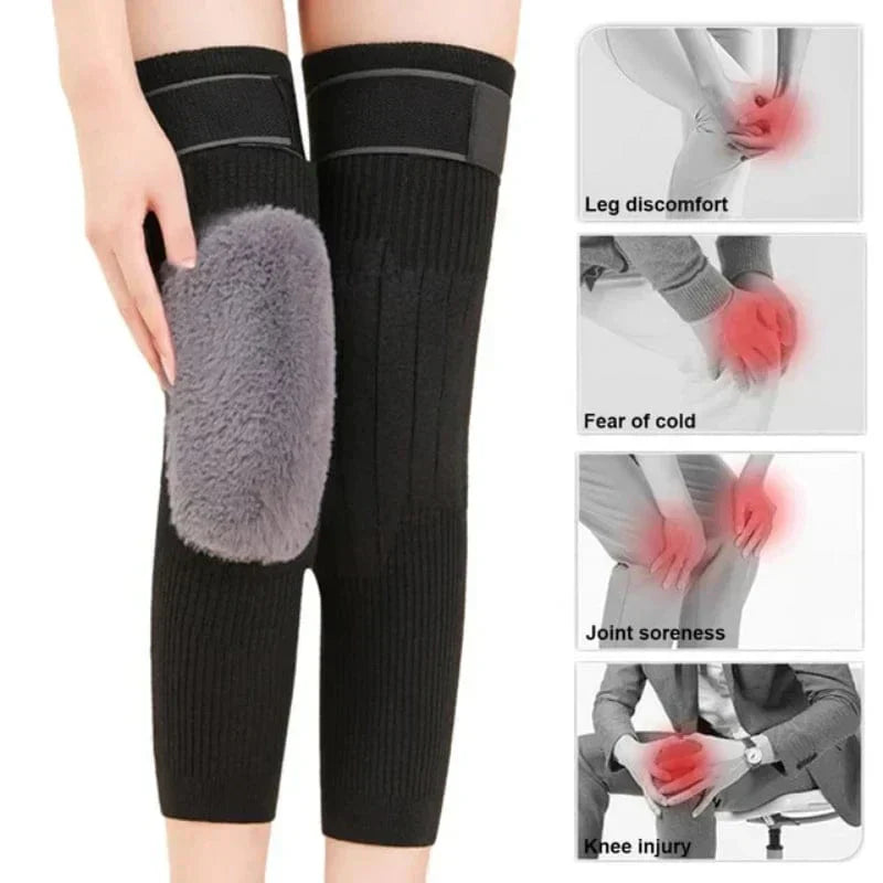 2 Pcs Adjustable Cashmere Wool Knee Pads With Straps